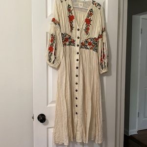 Anthropologie Maeve Embroidered Boho Maxi Dress Sz 0